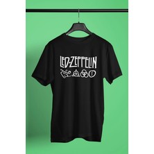 Unisex Bol Kalıp LED Zeppelin Baskılı Siyah Tişört