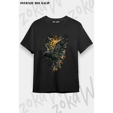 Unisex Oversize Kalıp Karga Özel Tasarım Baskılı Tshirt