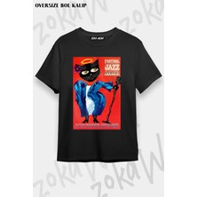 Unisex Oversize Kalıp Montreal Jazz Festival Cool Cat Tasarım Baskılı Tshirt