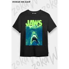 Unisex Oversize Kalıp Jaws Surfacing Neon Poster Tasarım Baskılı Tshirt