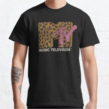 Bol Kalıp Unisex Mtv Leopard Print Vintage Pink Music Television Logo Tasarım Baskılı Tshirt