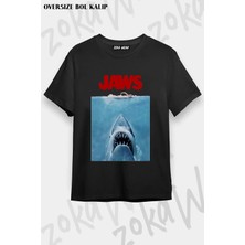Unisex Oversize Kalıp Poster Shark Film Jaws Tasarım Baskılı Tshirt