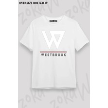 Unisex Oversize Kalıp Logo Russell Westbrook Tasarım Baskılı Tshirt