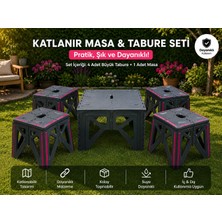 Deyhome 4 Büyük Katlanabilir Tabure + 1 Katlanabilir Plastik Masa Seti – Bahçe Balkon Kamp Piknik Plaj Için Taşınabilir Masa Sandalye Takımı