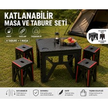 Deyhome 4 Küçük Katlanabilir Tabure + 1 Katlanabilir Plastik Masa Seti – Bahçe Balkon Kamp Piknik Plaj Için Taşınabilir Masa Sandalye Takımı