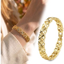 Fm 💎 Premium Şık ve Parlak Clovera 24K Gold Kaplama 8 mm Kadın Bijuteri Bileklik 3183KBV5D2 (~18CM)