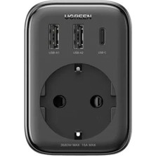 Ugreen 30W Gan Hizli Sarj Cihazi 2xusb ve Type-C Akim Korumali Duvar Prizi