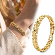 Fm 💎 Premium Şık ve Parlak Nexa 24K Gold Kaplama 8 mm Kadın Bijuteri Bileklik 3183KBV5D3 - (~18CM)