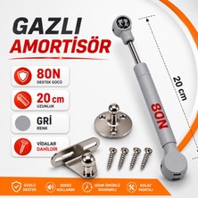 Nzb (1 Adet) Dolap Kapak Amortisörü 80N Gri 20 cm Gazlı Piston Kapak Hidroliği Mutfak Dolabı Pistonu