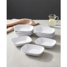 Biodata 12 Adet Beyaz %100 Kırılmaz Melamin Kare Salata ve Meze Tabağı - 17X12 cm Derin Kahvaltılık Seti
