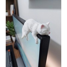 Buççin Online Mağaza Beyaz Uyuyan Kedi Monitör Buddy - Dekoratif Masaüstü ve Araç Dikiz Aynası Aksesuarı - Kedi Severlere