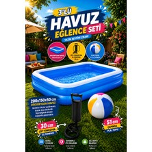 Hak-İş Oyuncak 200X150X50 cm Dikdörtgen Şişme Havuz - 30 cm El Pompası Dahil