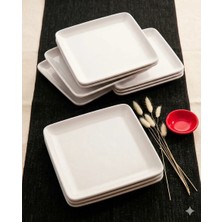 Biodata 6 Adet Standart Kare Melamin Tatlı & Yemek Servis Tabağı 30 cm - Beyaz