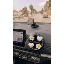 Buççin Online Mağaza Beyaz Kalp & Çiçek Araç Klima Izgara Süsü 4’lü Set Dekoratif Oto Aksesuar