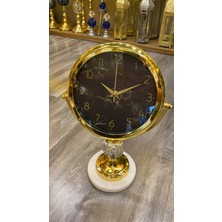 Volix Dizayn Premium Gold Dekoratif Masa Saati | Kristal Detaylı Metal Gövde | Mermer Taban | Sessiz Mekanizma | Salon, Ofis ve Tv Ünitesi Dekoru