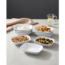 Biodata 12 Adet %100 Kırılmaz Melamin Kare Çerezlik & Meze Tabağı 12X8,5 cm - Derinlik 3 cm - Beyaz