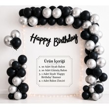Çavuş E-Ticaret Siyah Happy Bırthday Yazısı Siyah Gümüş Balon Parti Seti Doğum Günü Seti