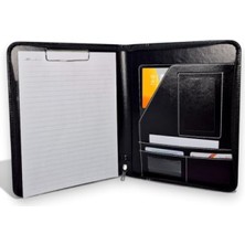 Die Grup Mandallı Evrak Tutucu & Tablet Bölmeli Organizer - Suni Deri, Fermuarlı (32.5 × 25 Cm), Siyah