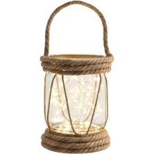 Die Grup Pilli LED Işıklı 20X10 cm Rustik Cam Fener, Bahçe ve Balkon Dekorasyonu