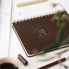 Die Grup A5 Spiralli Sert Kapak Keten Kareli Defter, Kahverengi