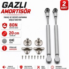 Nzb (2 Adet) Dolap Kapak Amortisörü 80N Gri 20 cm Gazlı Piston Kapak Hidroliği Mutfak Dolabı Pistonu