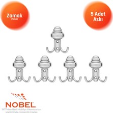 Nobel Sarikli Askı, Metal Vestiyer Askısı, Krom, Duvar ve Dolap Askılığı (5'li Set) Vidalı