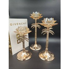 Volix Dizayn 3’lü Gold Palmiye Şamdan Set 35/25/20 cm |şamdan&mumluk| Masa Süsü | Hediyelik Eşya |