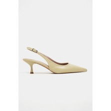 Nişantaşı Shoes Megy Açık Yeşil Mat Arka Açık Toka Detay Sivri Burun Kadın Topuklu Ayakkabı