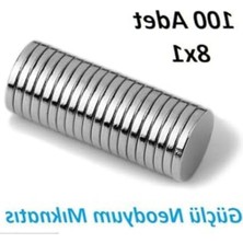 Die Grup Yuvarlak 8x1 mm Neodyum Mıknatıs, 100 Adet Güçlü Magnet Seti