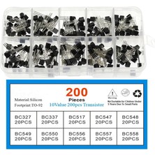 Robiz 200 Adet Transistör Seti Kutulu 10 Tip Npn Pnp TO-92 BC327 BC337 BC517 BC547 BC548 BC549 BC550 BC556 BC557 BC558