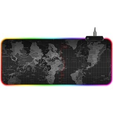 Die Grup 80X30 cm Dünya Desenli Rgb LED Işıklı Gaming Mouse Pad, Kaymaz Taban