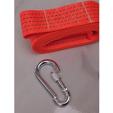 Die Grup Çeki Halatı 3 Ton 5 M (Çekme Halatı) Kumaş 10 mm Vidalı Metal Çengelli Karabinalı, Turuncu Kumaş Çeki Halatı, 5 cm Genişlik 2mm, Yüksek Dayanıklı, Çelik Uçlu Araba Çekme, Oto Çeki