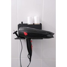 Die Grup Siyah Metal Yapışkanlı Saç Kurutma Askısı, Yapışkanlı Banyo Düzenleyici Organizer Fön Makinelik MT83S