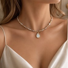 Aurevyn Design Doğal Sedef Taşı Dorika Detay Damla Uçlu Kolye