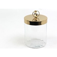 Lamedore Halka Kulplu Optik Cam Küçük Boy Gold Kavanoz 13,5X13,5X19 cm – Dekoratif Saklama Kavanozu