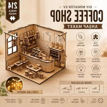 Die Grup Ahşap 3D Puzzle Kafe Modeli, LED Işıklı Minyatür Set