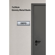 Grafiklas Depo Kapı Isimliği 7X20 cm Beyaz Metal Baskı Depo Kapı Tabelası Ofis Fabrika Depo Yönlendirme