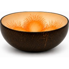 Naturel Dekor Doğal Çiçekli Turuncu El Yapımı Tasarım Sunumluk ve Dekoratif 1 Adet Hindistan Cevizi Kase 14X7 cm