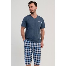 Vienetta Erkek Büyük Beden V Yaka Kısa Kollu Kapri Antrasit Pijama Takımı C8T8N0215