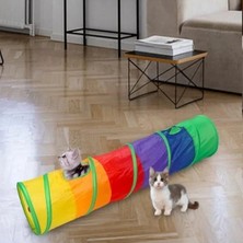 Die Grup Katlanabilir Gökkuşağı Renkli Düz Kedi Tüneli