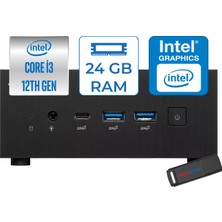 Asus PN64 Intel Core I3 1220P 4.4ghz 24GB Ddr5 4tb SSD Intel UHD Graphics Windows 11 Home Kurumsal Mini Bilgisayar BB3012MDH15 + Zetta USB Bellek
