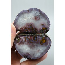 Healcrystal Lavanta Moru, Okra Sarısı ve Terakota Kırmızısı Şeritli Siyah Deniz Akik