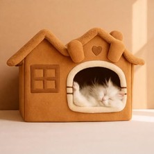 Die Grup Peluş Kedi Evi, Minderli, Katlanabilir, Camel Renk