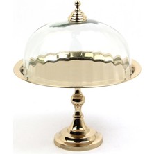 Lamedore Optik Cam Oval Gold Ayaklı Kek Standı 24,5X30X36,5 cm – Gold Metal Gövde ve Şeffaf Cam Kapaklı Şık Sunumluk