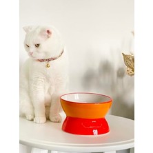 Die Grup Luna Model Seramik Kedi ve Köpek Mama Su Kabı, Şık Turuncu-Sarı Renk