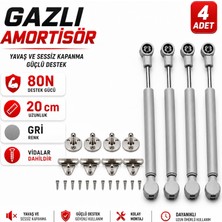 Nzb (4 Adet) Dolap Kapak Amortisörü 80N Gri 20 cm Gazlı Piston Kapak Hidroliği Mutfak Dolabı Pistonu