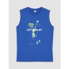 LC Waikiki Lcw Kids Mavi Bisiklet Yaka Baskılı Erkek Çocuk Atlet