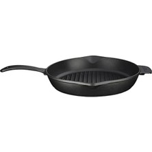 Die Grup Yuvarlak Döküm Izgara Tava, Metal Kulplu, 28 cm - Siyah