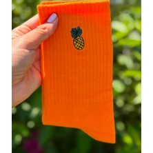 Çocuk İşleri Ananas Nakışlı Turuncu Ribana Soket Çorap 9’ Lu Paket (36-40)