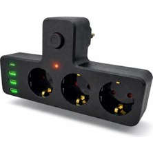Die Grup 3'lü Akım ve Termal Korumalı Priz, 3x Usb-A ve 1x Usb-C Pd ile Hızlı Şarj